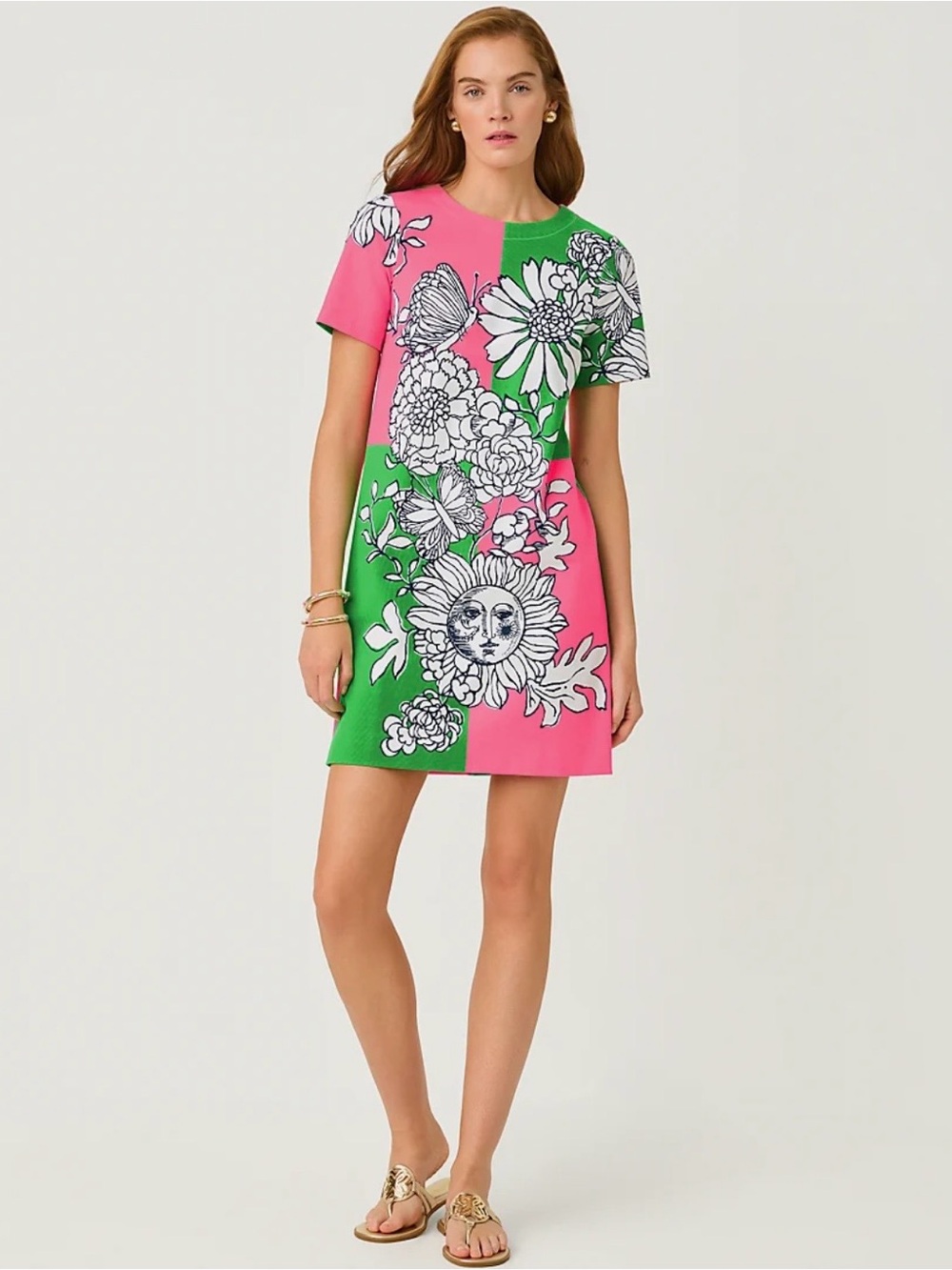 Lilly Pulitzer Siera dress, Pink/Green/white, Vibrant 70’s Sun design Sz 10 NWT